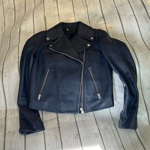 J. Crew leather navy moto jacket - new - size 2